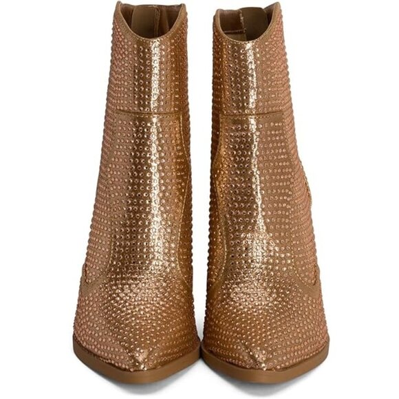 Chariot & Co Gold Rhinestone Cowboy Boots Stacked Heel Wyatt Ankle Boot 6.5 NEW! - Picture 5 of 11